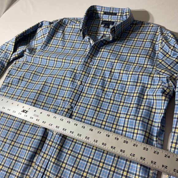 Lands End Mens No Iron Twill Plaid Button-Down Shirt Blue Yellow Size L - Picture 6 of 7